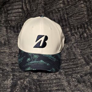 Bridgestone Hawaiian Aqua Adjustable Golf Hat/Cap White One Size Palm Trees